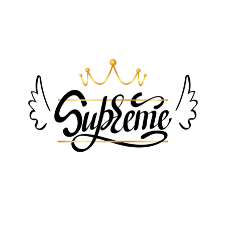 SUPREME. Typography slogan print with gold crown illustration with letteringのイラスト素材