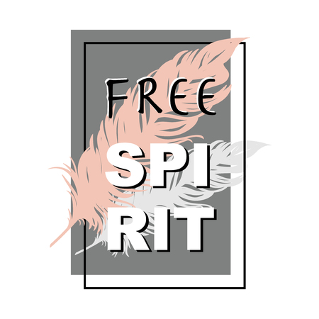 Free Spirit. typography slogan print with feather silhouette. lettering  illustrationのイラスト素材