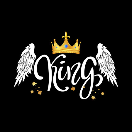 King. typography slogan print with crown and wings illustration with letteringのイラスト素材