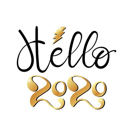 New Year greeting card, hello 2020. Calligraphy Lettering for Holiday Greeting.のイラスト素材