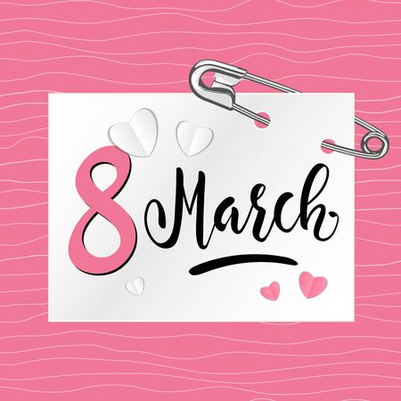 International Womens Day Banner with pin. Flyer for March 8 with the decor of paper heart.のイラスト素材
