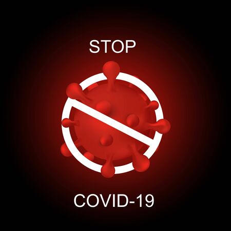 Stop Covid-19 Sign Symbol, vector Illustration concept coronavirus COVID-19 with realistic 3d red virus cells. virus wuhan from chinaのイラスト素材
