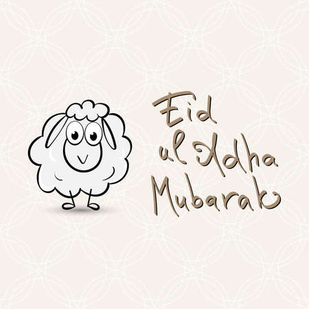 Eid al Adha Mubarak greeting with sheep and lettering calligraphy.のイラスト素材