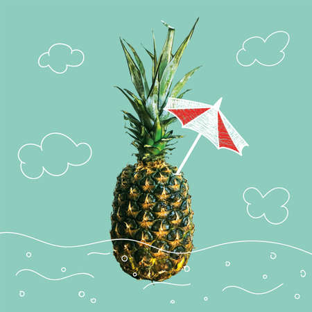 Typography slogan poster print with fresh pineapple. Illustration, t-shirt graphic, tee print design. For t-shirt or other uses,T-shirt graphics, textile graphicの写真素材