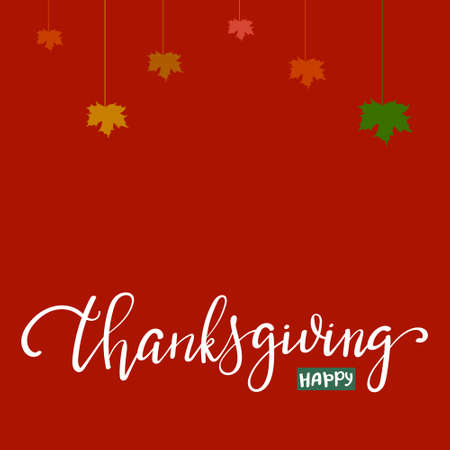 Happy Thanksgiving Day Hand drawn typography poster with lettering and autumn leaves. Script. Calligraphic design for print greetings card, shirt, banner, poster, postcard.のイラスト素材