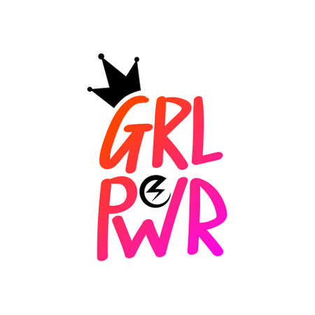GIRL POWER inscription handwritten. GRL PWR hand lettering. Feminist print with slogan, phrase or quote. Modern vector illustration for t-shirt, sweatshirt or other apparel print.のイラスト素材