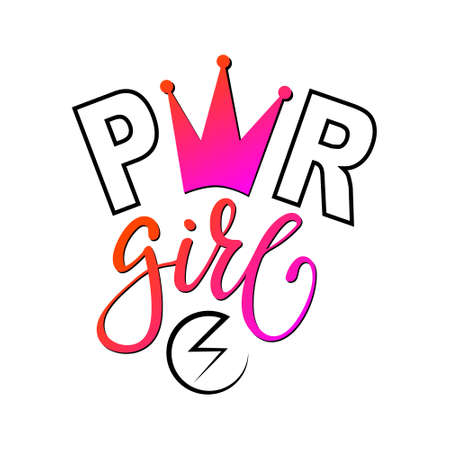 GIRL POWER inscription handwritten. GRL PWR hand lettering. Feminist print with slogan, phrase or quote. Modern vector illustration for t-shirt, sweatshirt or other apparel printのイラスト素材