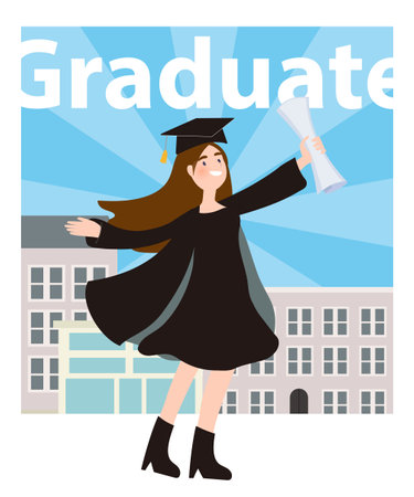 Happy graduate students with school background vector illustrationのイラスト素材