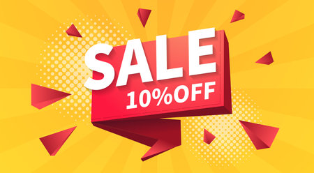 Flash sale 10 off 3d banner background vector Illustrationのイラスト素材