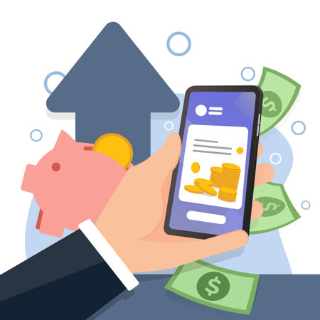 Businessman touching mobile phone and using app vecto illustriousのイラスト素材