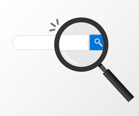 The magnifying glass is facing the search bar, and the webpage prompts to searchのイラスト素材