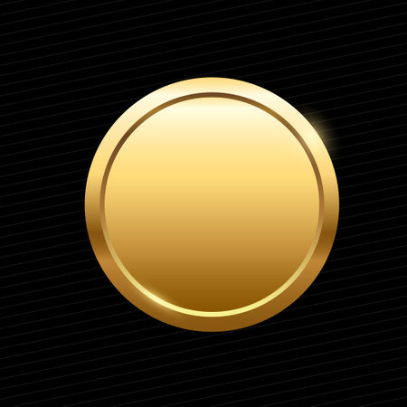 3d golden button for empty emblem, medal or badge on black backgroundのイラスト素材