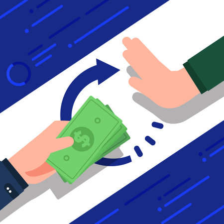 Businessman hand giving money Vector Illustration. Pay for something. Charity, donation concept. Vector illustrationのイラスト素材