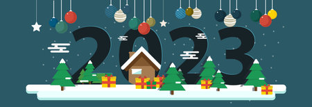 2023 Merry Christmas and Happy New Year background. Greeting Card, Banner, Poster vector Illustration.のイラスト素材