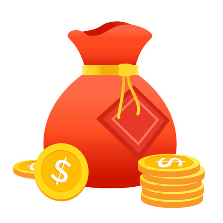 Chinese red envelope purse illustration with money coin. financial and wealth management promotionのイラスト素材