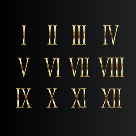 Gold Roman Numerals set. Elegant ancient number golden luxury math for templates and counting.のイラスト素材