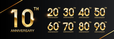 Set of anniversary celebration template design with golden text for anniversary celebration event.の写真素材