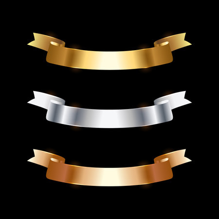 Ribbon gold, silver, bronze set. Vector illustration.のイラスト素材