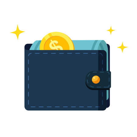 Blue wallet with paper money and coin. banknotes flat design isolated, icon vector illustration.のイラスト素材