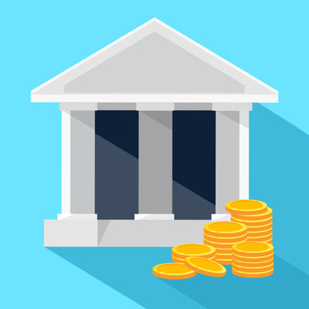 Bank building with coin vector illustration. The concept of banking or business services.のイラスト素材