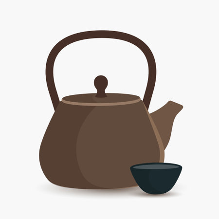 Ceramic teapot of illustration. Asian tea ceremony elements isolated background.のイラスト素材