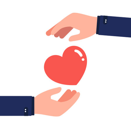 Human hands holding a heart , giving and sharing love to others , people and hands with hearts Illustrationのイラスト素材