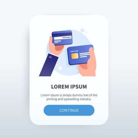Hand holding credit card. Payment concept app screen. Modern screen template mobile app.のイラスト素材