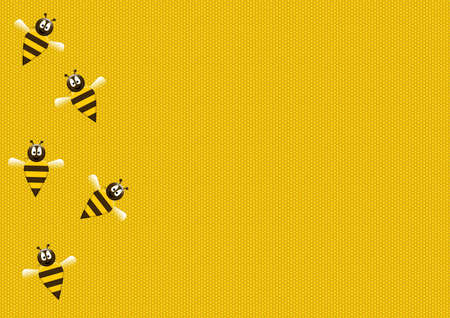 yellow illustration of bees on sweet honeycombの写真素材
