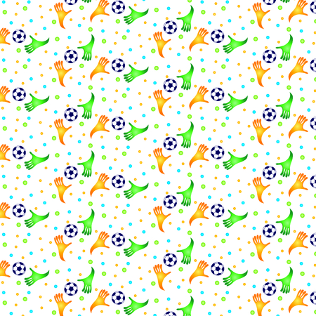 Vector pattern with football and colorful hand のイラスト素材