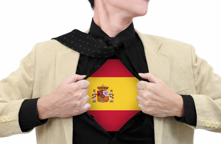 Business man with Spain flag in shirt の写真素材