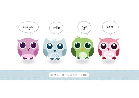 Owl characters vector design with massage bubbles のイラスト素材