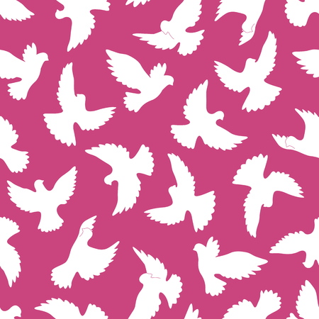 White doves seamless pattern on a violet background.のイラスト素材