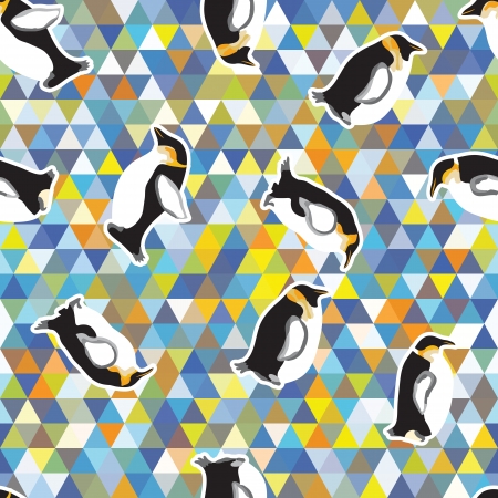 Seamless texture with penguins and a triangular design  Winter theme  のイラスト素材