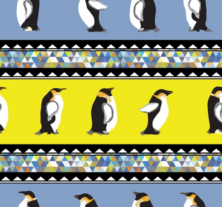 Seamless texture with penguins and a triangular design  Winter theme  のイラスト素材