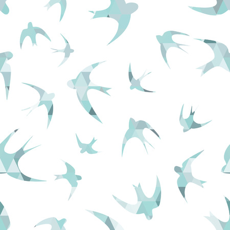 Seamless texture with the swallows, and triangles  Silhouettes of birds  Mosaic effectのイラスト素材