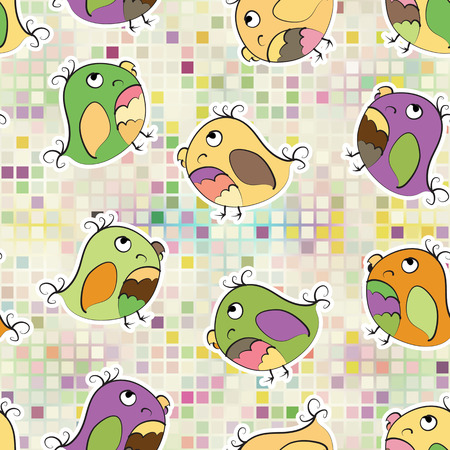 Seamless background with parrots  Bright spring colors  The square mosaic background のイラスト素材
