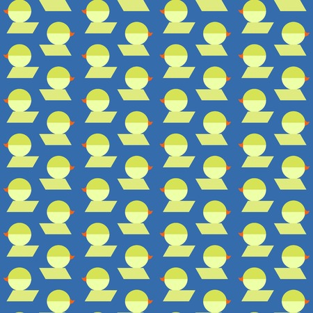 abstract seamless background. stylized ducks. blue background, yellow elements. graphic pattern.