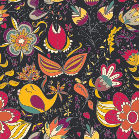 Seamless texture with flowers and birds. Endless floral pattern. Can be used for wallpaper, pattern, backdrop, surface textures. Full color seamless floral のイラスト素材