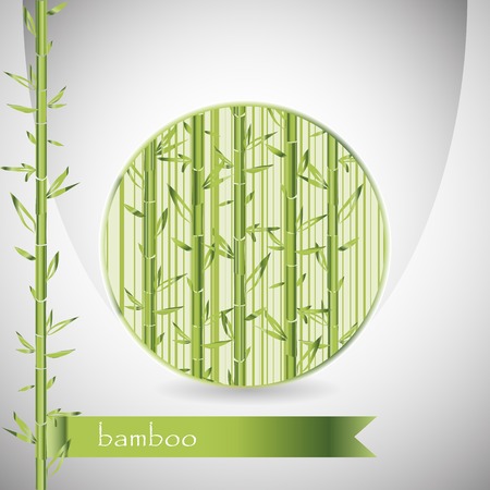 background with bamboo in circle and green ribbon. Use as a backdrop, greeting card. Plenty of space for text.のイラスト素材