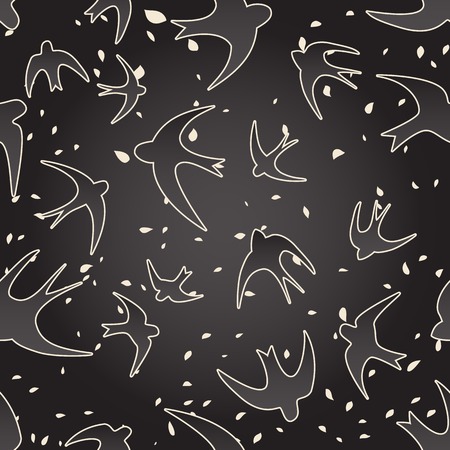 swallow silhouette on dark background. のイラスト素材