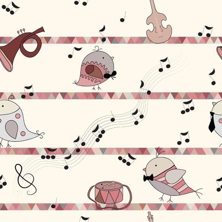 bird, musical instrument, note. Drum, trumpet, cello backgroundのイラスト素材