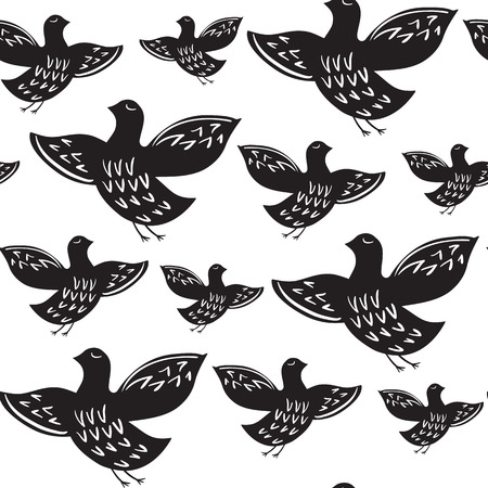 Silhouette of black ethnic birds. Seamless patternのイラスト素材