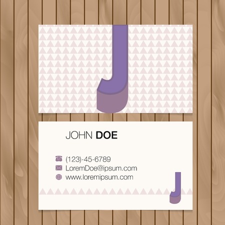 Business card with alphabet letter on a wood background. Vector template editableのイラスト素材
