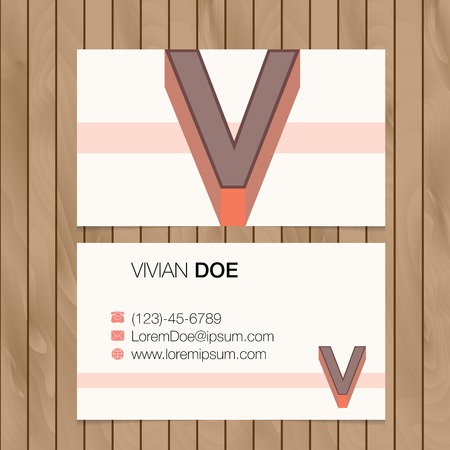 Business card with alphabet letter on a wood background. Vector template editableのイラスト素材
