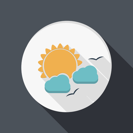 paper flat icon with a shadow. the sun behind the cloudのイラスト素材