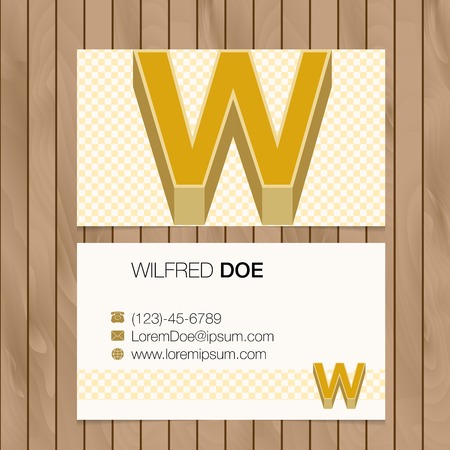 Business card with alphabet letter on a wood background. Vector template editableのイラスト素材