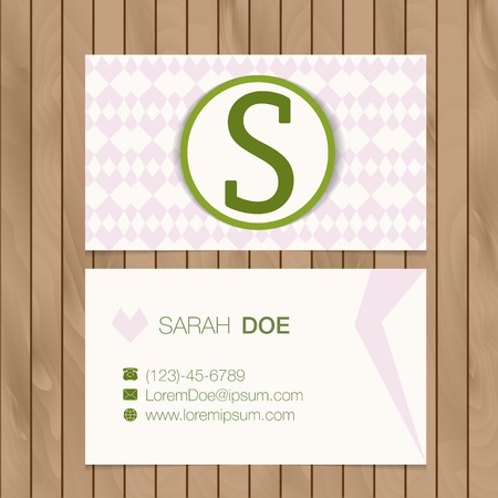 Business card with alphabet letter on a wood background. Vector template editableのイラスト素材