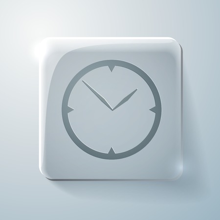 Glass square icon with highlights. clock. watch