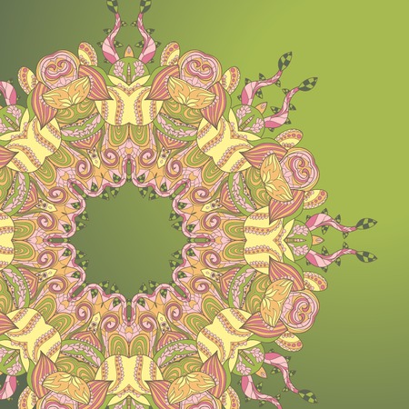 Circle lace hand-drawn ornament card. Use as backdrop, greeting cardのイラスト素材