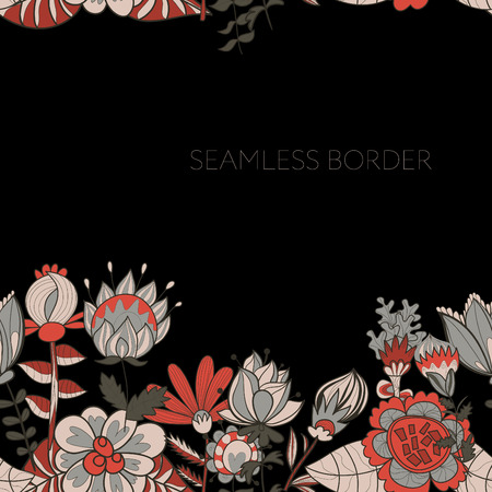 border with abstract hand-drawn flowers. ornament pattern. use as greeting cardのイラスト素材